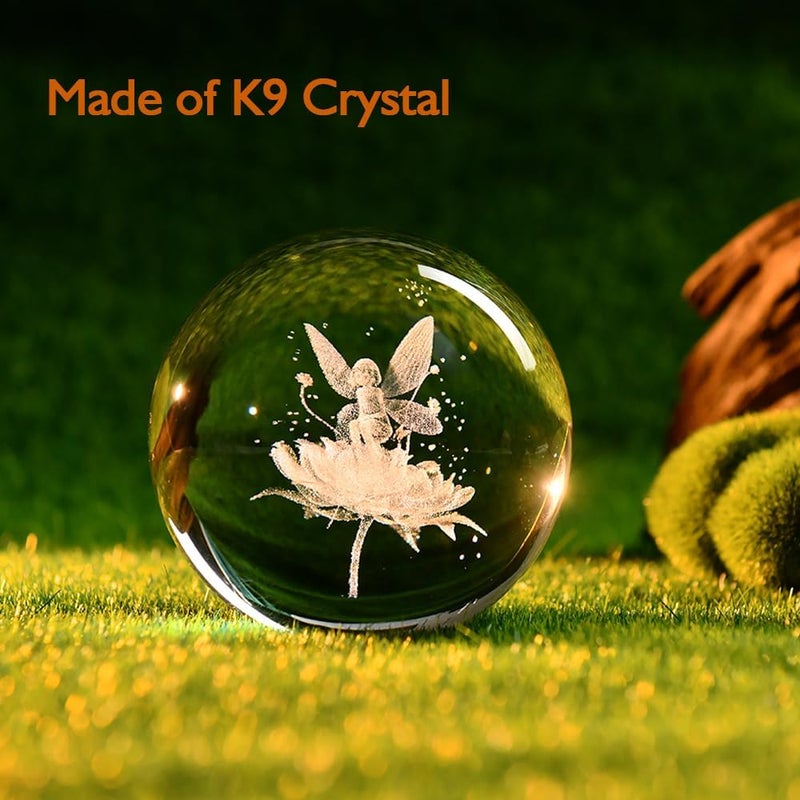 ZRENJHUS Flower Fairy Crystal Ball Fairy with Flower Glass Decor 3D Engraving Decorative Ball Light Gifts for Girls Women Fairy Lovers Wedding Gift with Light Base - Image 5